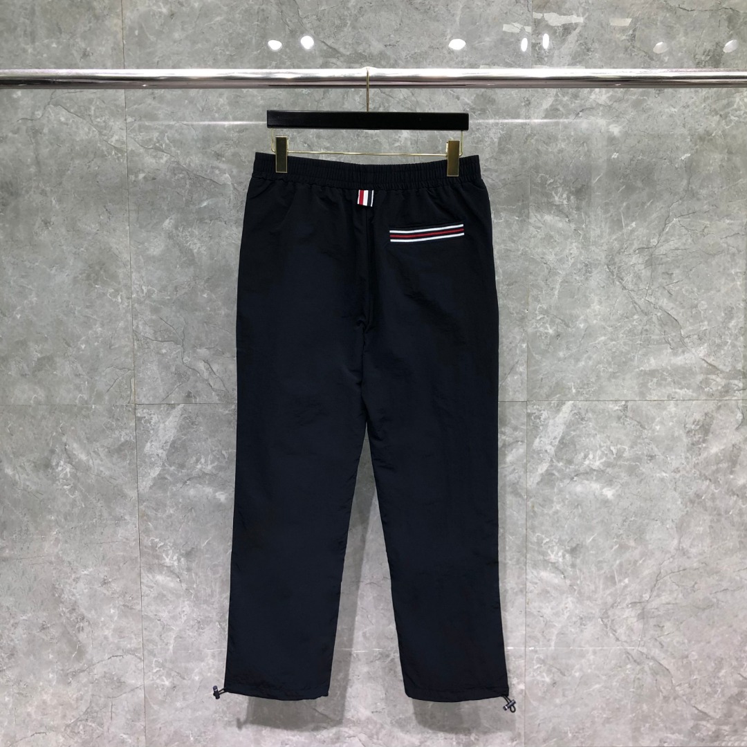 THOM BROWNE 网格双层口袋织带松紧腰运动裤 休闲裤 裤子 长裤 灰色 藏青色