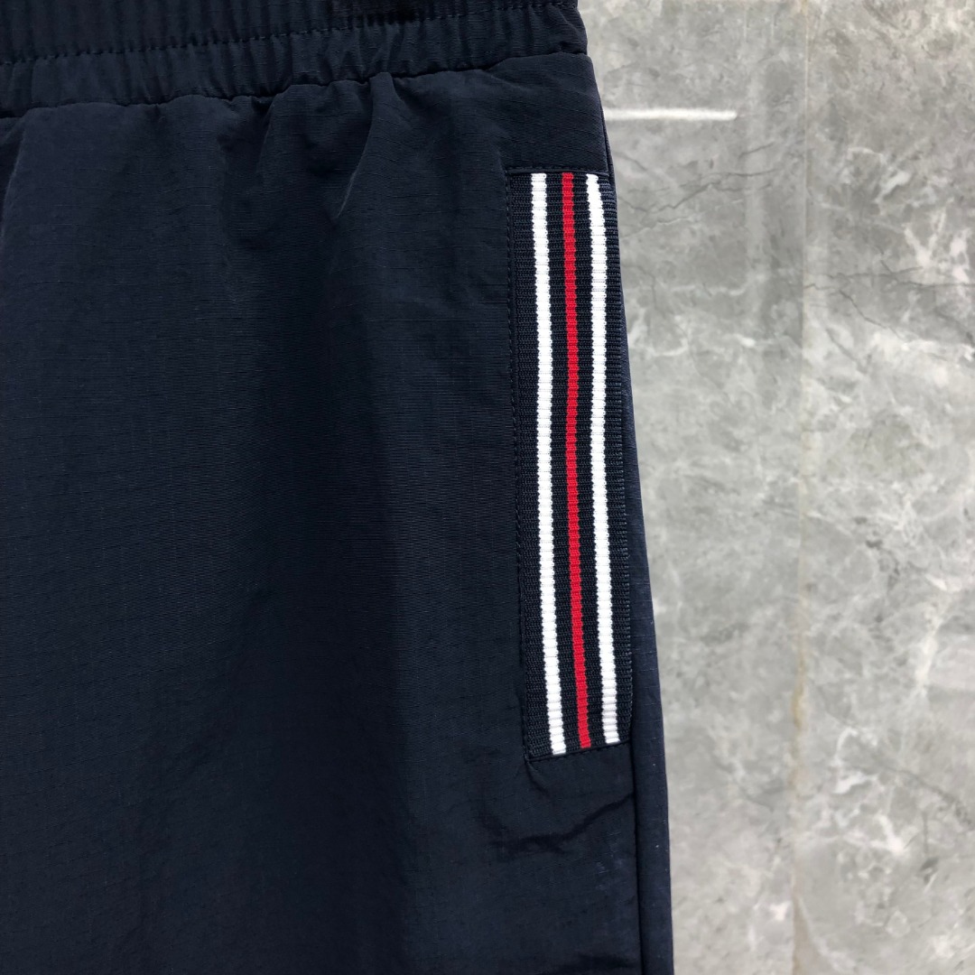 THOM BROWNE 网格双层口袋织带松紧腰运动裤 休闲裤 裤子 长裤 灰色 藏青色