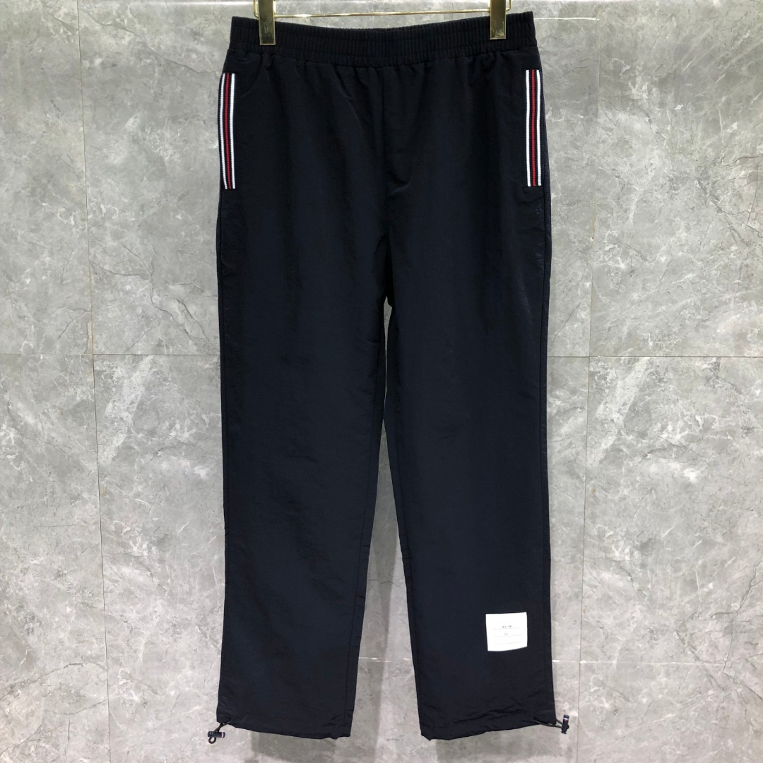 THOM BROWNE 网格双层口袋织带松紧腰运动裤 休闲裤 裤子 长裤 灰色 藏青色