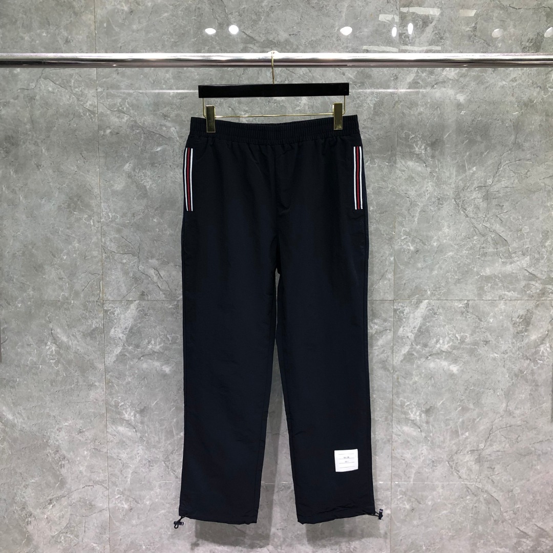 THOM BROWNE 网格双层口袋织带松紧腰运动裤 休闲裤 裤子 长裤 灰色 藏青色