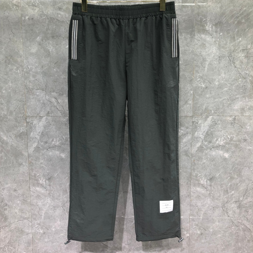 THOM BROWNE 网格双层口袋织带松紧腰运动裤 休闲裤 裤子 长裤 灰色 藏青色