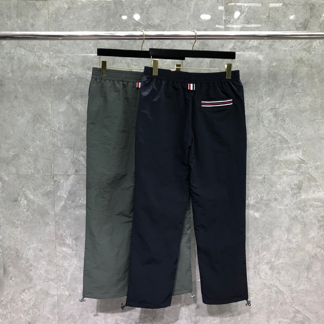 THOM BROWNE 网格双层口袋织带松紧腰运动裤 休闲裤 裤子 长裤 灰色 藏青色