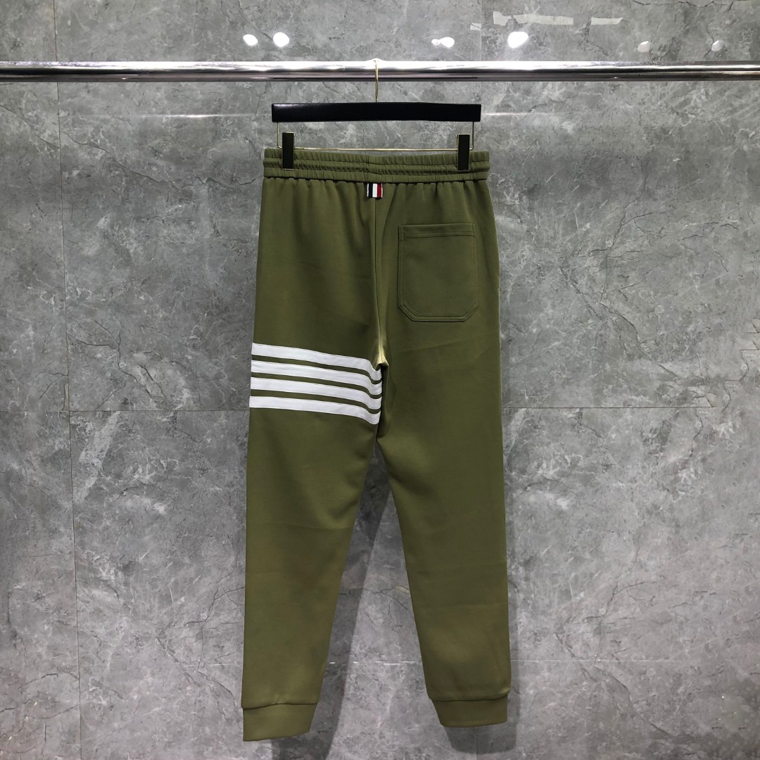 THOM BROWNE 白色四杠小狗印花松紧腰卫裤 休闲裤 裤子 天蓝色 灰色 杏色 卡其色 黄色 湖水蓝 军绿色 深蓝色