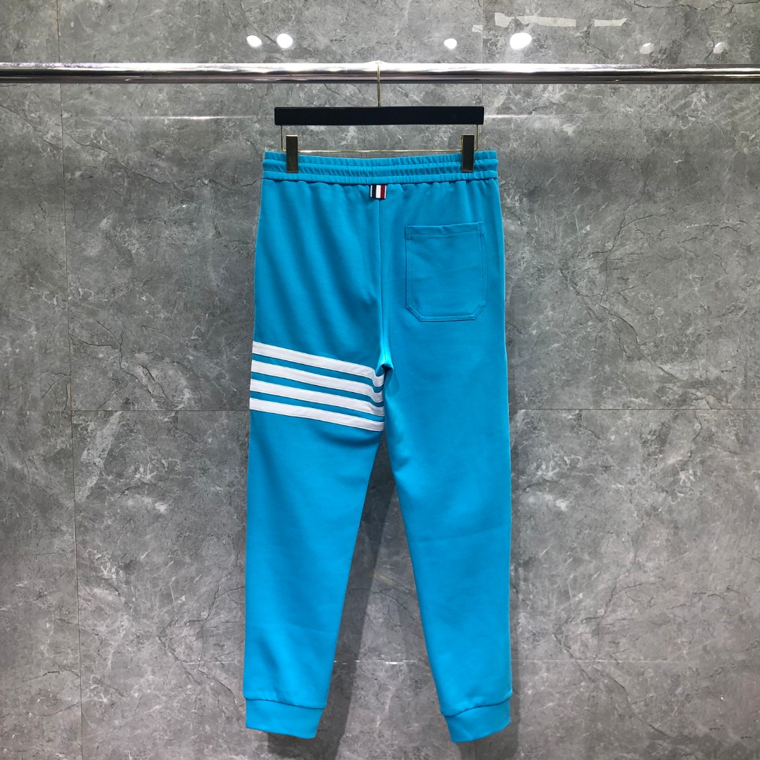 THOM BROWNE 白色四杠小狗印花松紧腰卫裤 休闲裤 裤子 天蓝色 灰色 杏色 卡其色 黄色 湖水蓝 军绿色 深蓝色