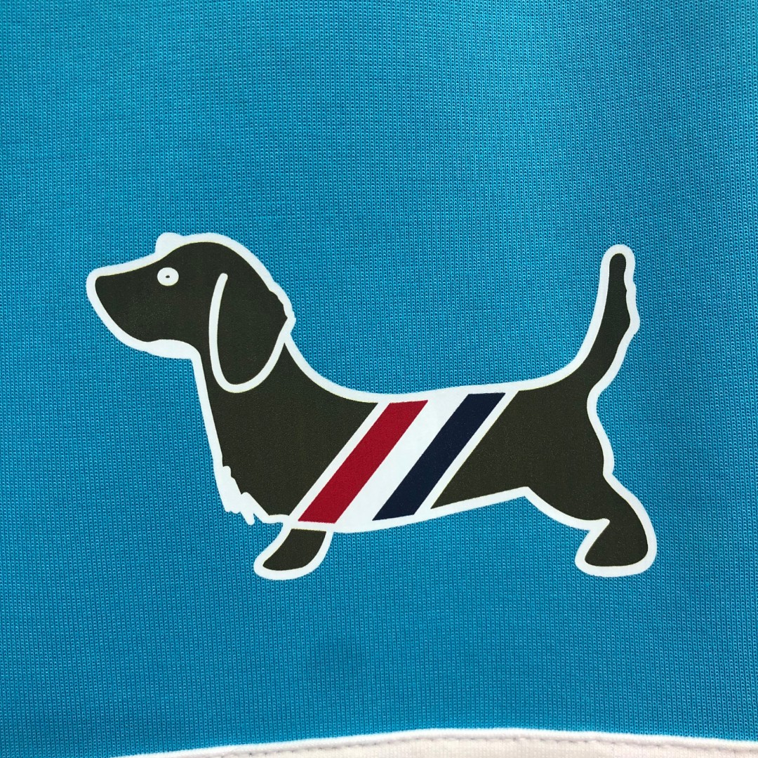 THOM BROWNE 白色四杠小狗印花松紧腰卫裤 休闲裤 裤子 天蓝色 灰色 杏色 卡其色 黄色 湖水蓝 军绿色 深蓝色