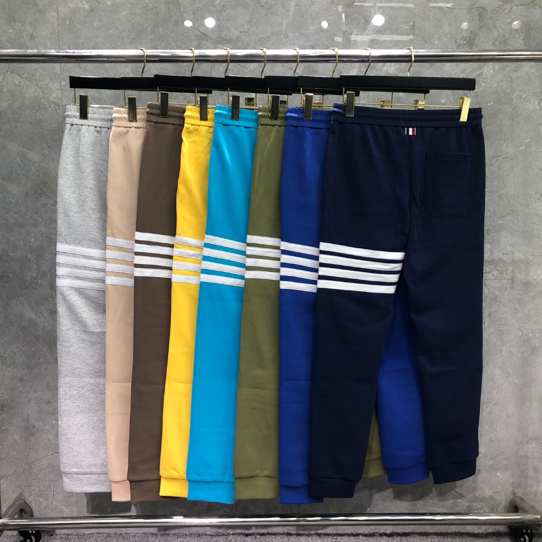 THOM BROWNE 白色四杠小狗印花松紧腰卫裤 休闲裤 裤子 天蓝色 灰色 杏色 卡其色 黄色 湖水蓝 军绿色 深蓝色