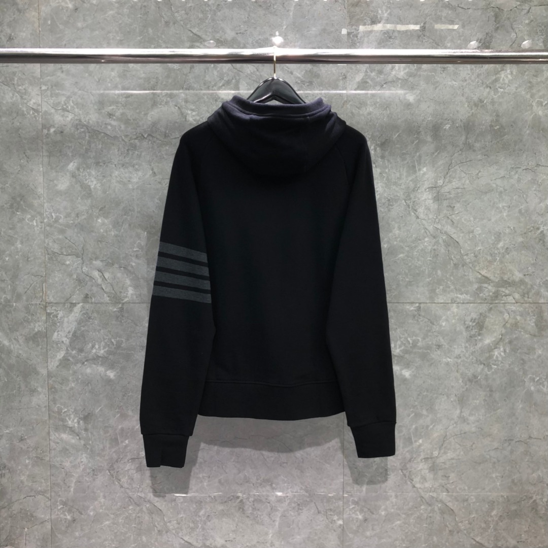 THOM BROWNE 经典四杠拉链连帽卫衣 长袖 黑色