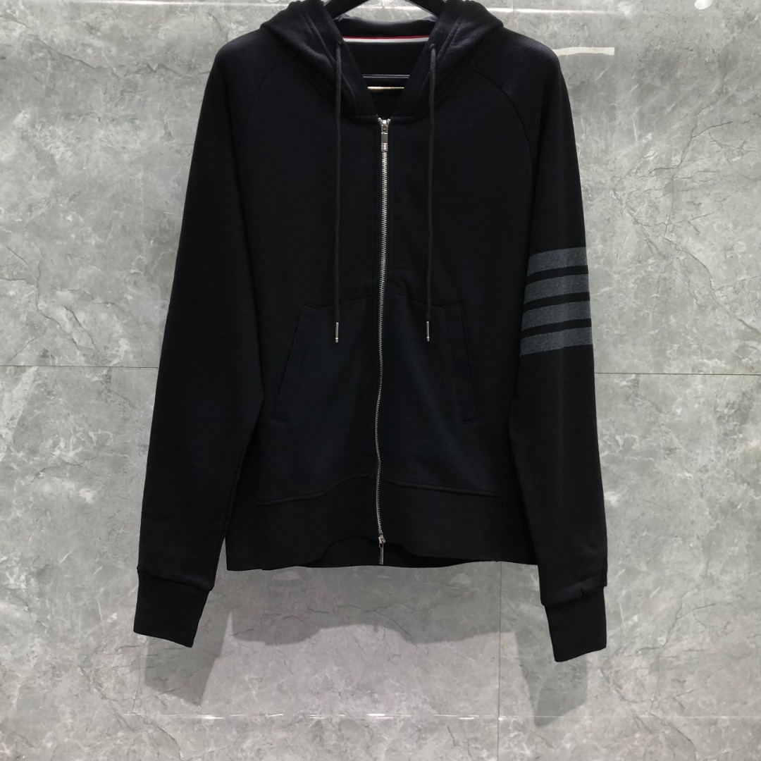 THOM BROWNE 经典四杠拉链连帽卫衣 长袖 黑色
