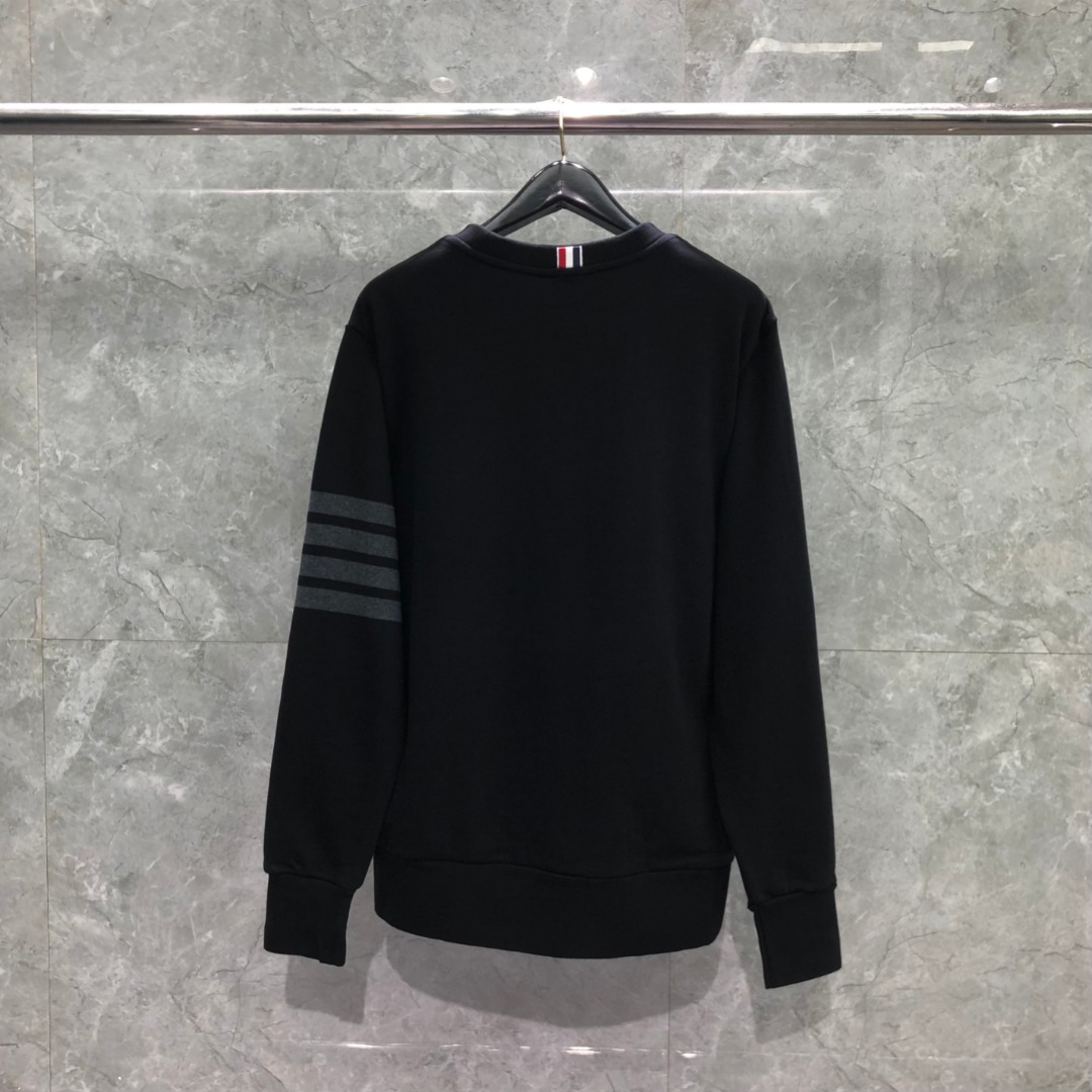THOM BROWNE 经典四杠圆领套头卫衣 长袖 黑色