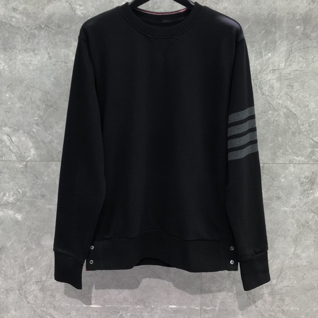 THOM BROWNE 经典四杠圆领套头卫衣 长袖 黑色