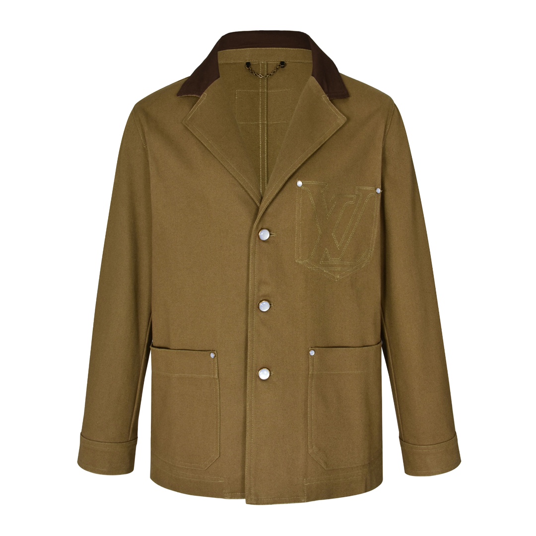 LOUIS VUITTON 路易威登 刺绣logo图案翻领西装外套 夹克 长袖 棕绿色 1AHEBG