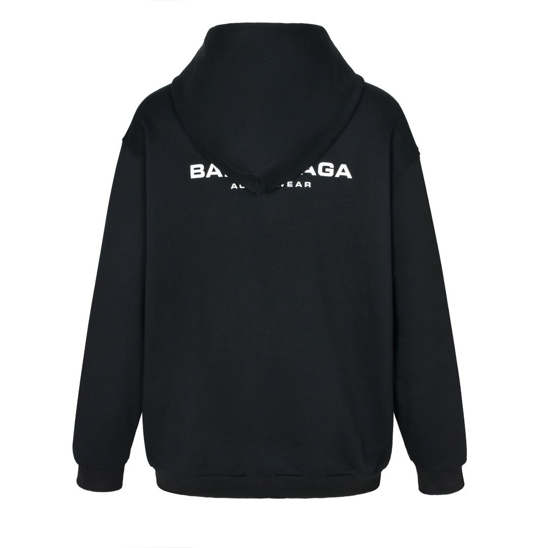 Balenciaga 巴黎世家 反光IB字母印花连帽卫衣 长袖 黑色 739024TQVT81083