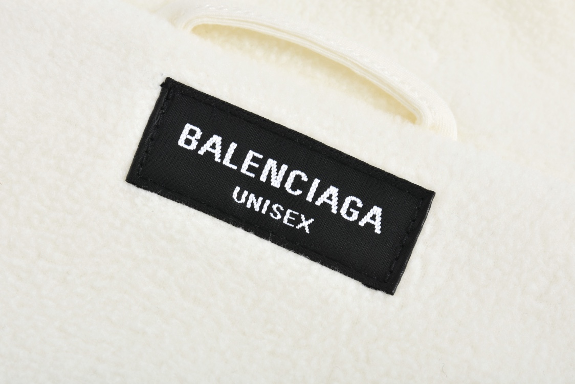 Balenciaga 巴黎世家 刺绣字母logo摇粒绒拉链立领夹克 长袖 外套 白色 黑色 818502TRVD41070