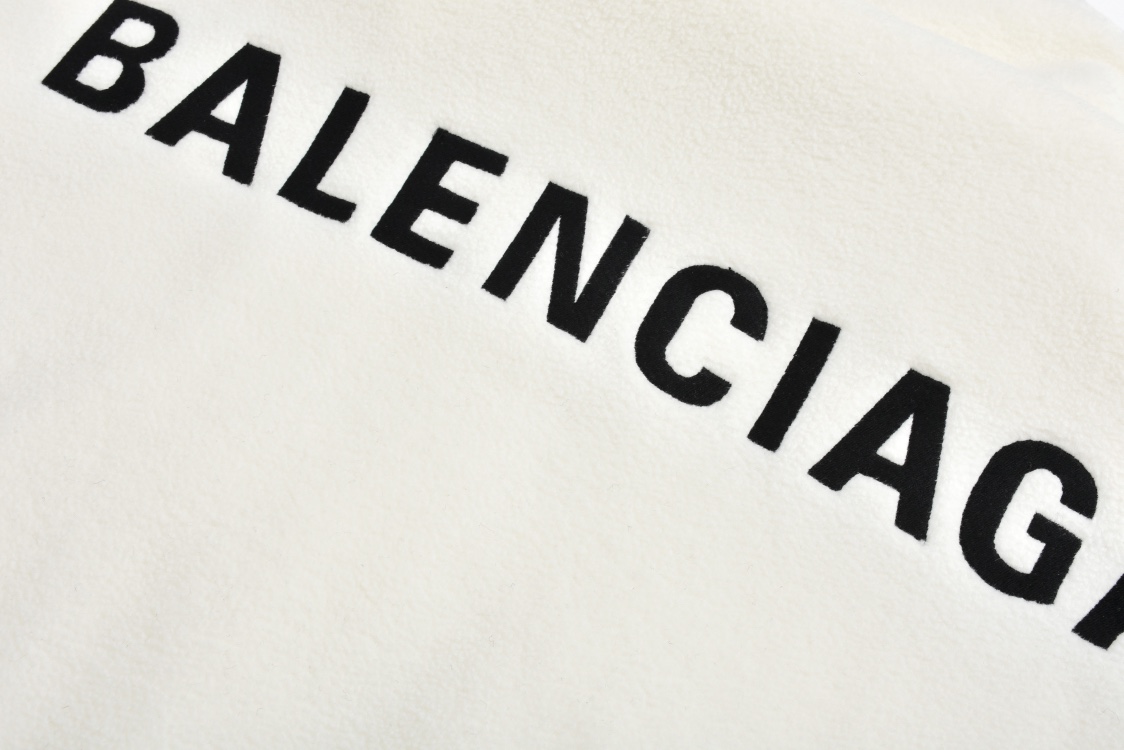 Balenciaga 巴黎世家 刺绣字母logo摇粒绒拉链立领夹克 长袖 外套 白色 黑色 818502TRVD41070