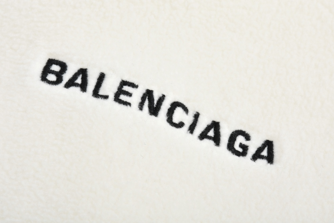 Balenciaga 巴黎世家 刺绣字母logo摇粒绒拉链立领夹克 长袖 外套 白色 黑色 818502TRVD41070