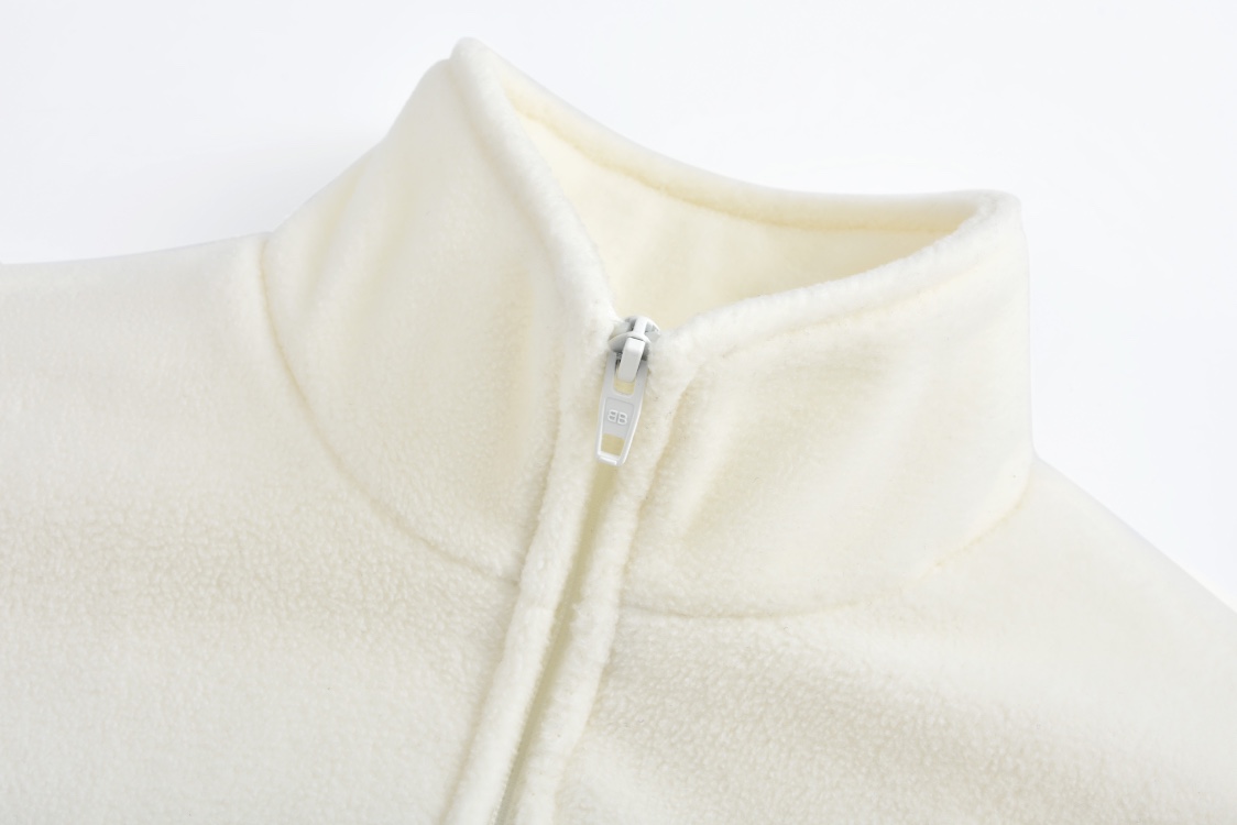 Balenciaga 巴黎世家 刺绣字母logo摇粒绒拉链立领夹克 长袖 外套 白色 黑色 818502TRVD41070