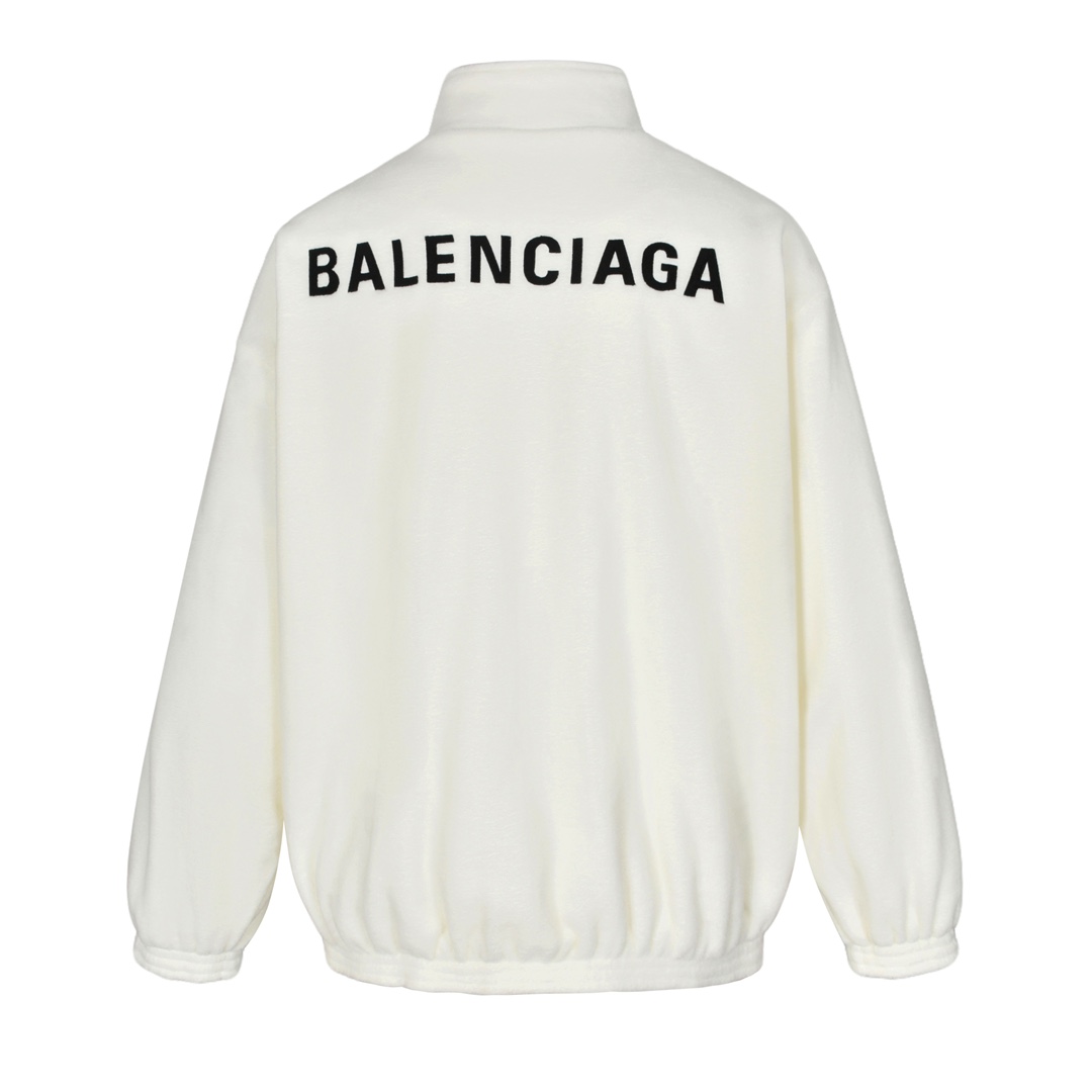 Balenciaga 巴黎世家 刺绣字母logo摇粒绒拉链立领夹克 长袖 外套 白色 黑色 818502TRVD41070
