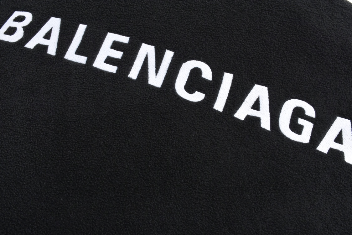Balenciaga 巴黎世家 刺绣字母logo摇粒绒拉链立领夹克 长袖 外套 白色 黑色 818502TRVD41070