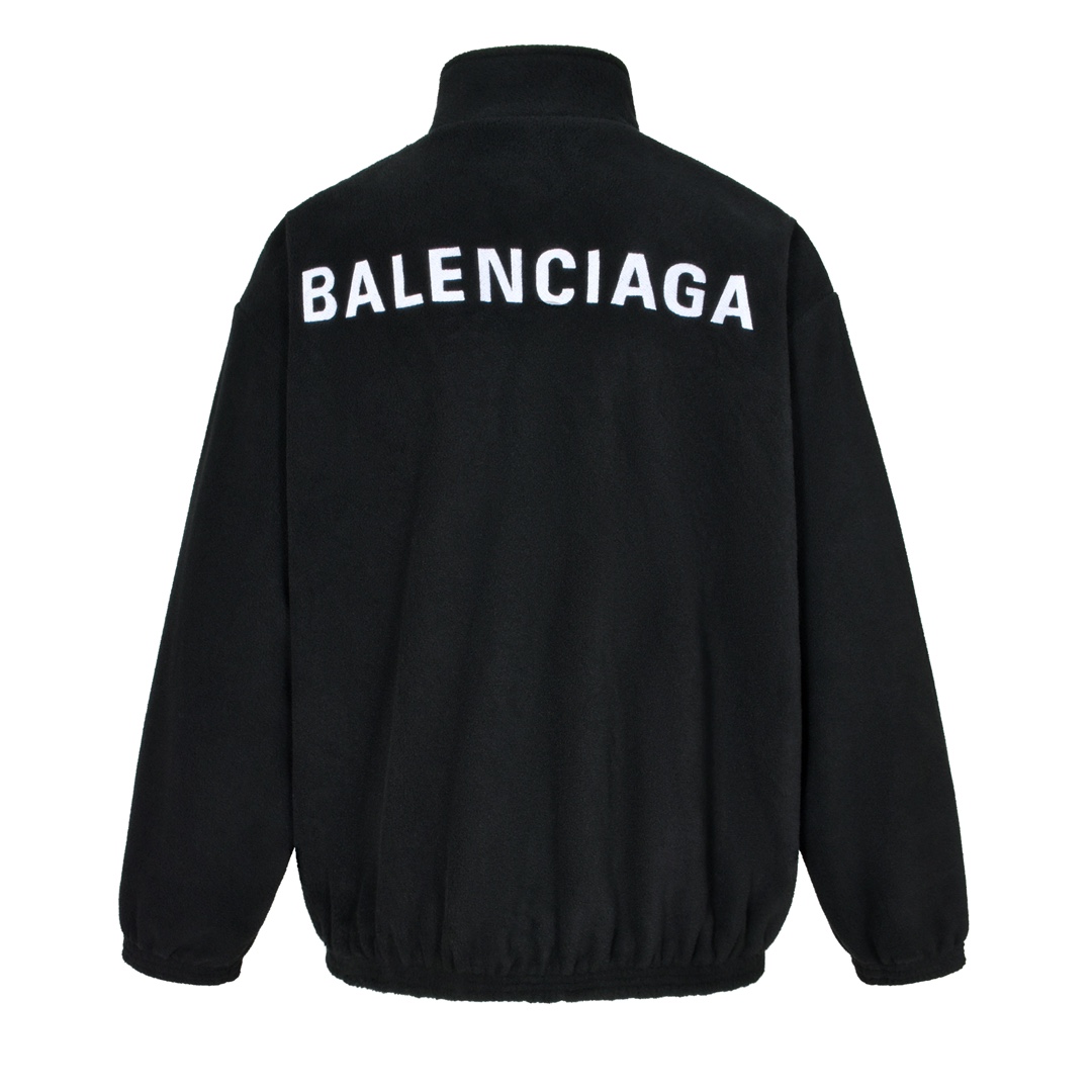 Balenciaga 巴黎世家 刺绣字母logo摇粒绒拉链立领夹克 长袖 外套 白色 黑色 818502TRVD41070