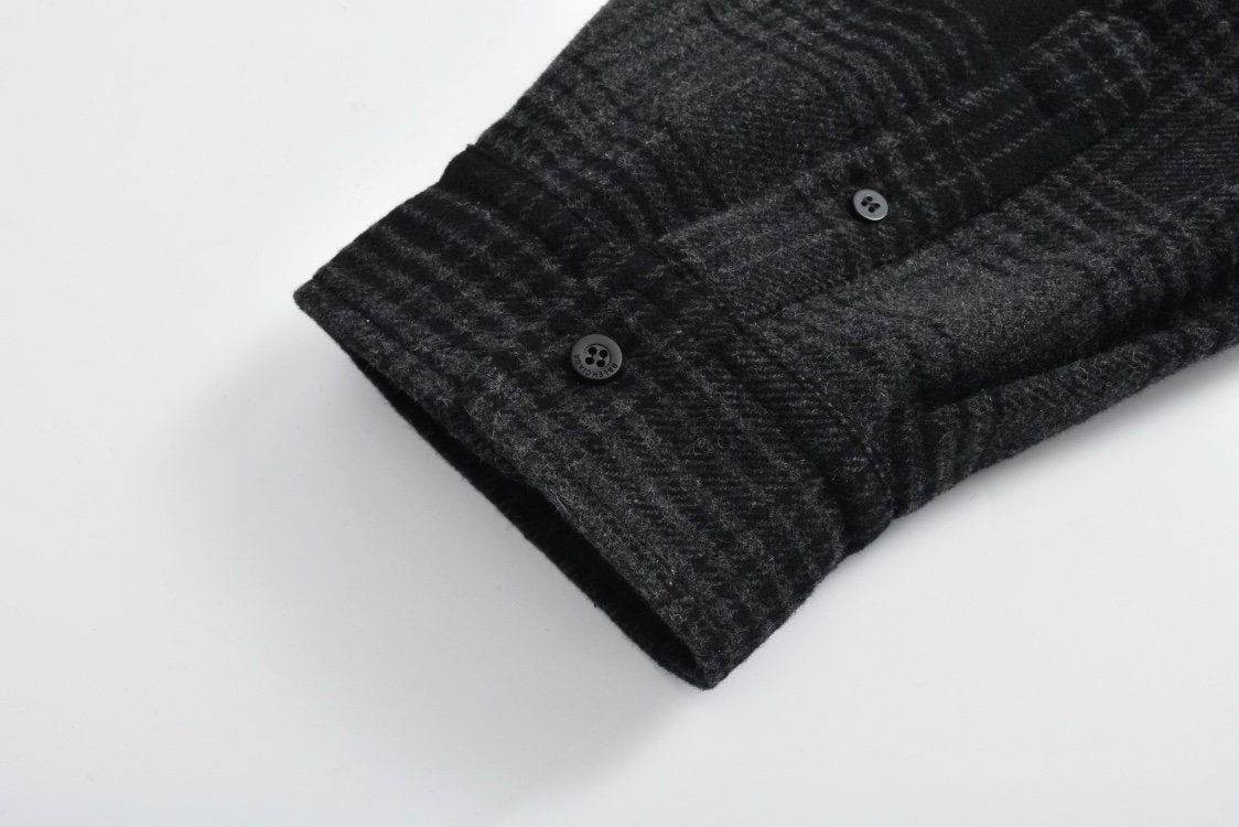 Balenciaga 巴黎世家 后背字母logo印花羊毛混纺格纹衬衫 长袖 外套 灰色 725377TRU171262