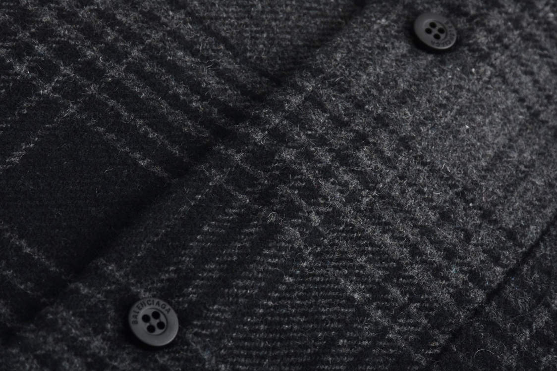 Balenciaga 巴黎世家 后背字母logo印花羊毛混纺格纹衬衫 长袖 外套 灰色 725377TRU171262