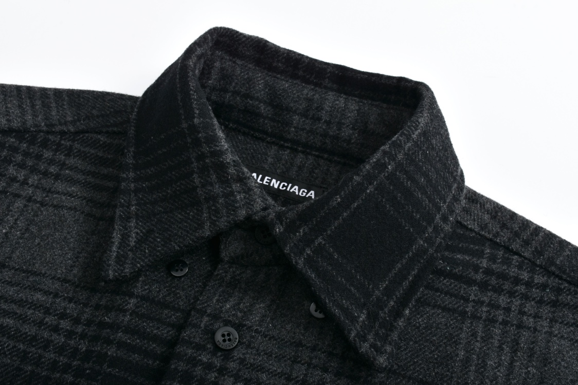 Balenciaga 巴黎世家 后背字母logo印花羊毛混纺格纹衬衫 长袖 外套 灰色 725377TRU171262