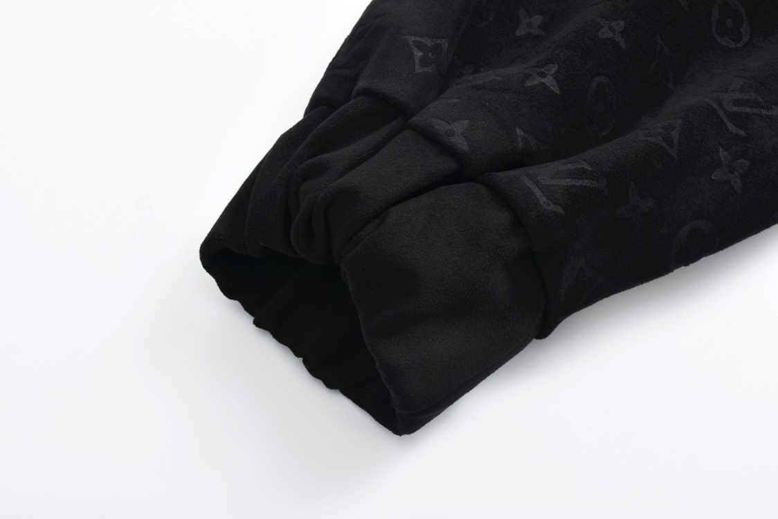 LOUIS VUITTON 路易威登 绒面麂皮满印拉链立领夹克 外套 黑色 1AHBTX