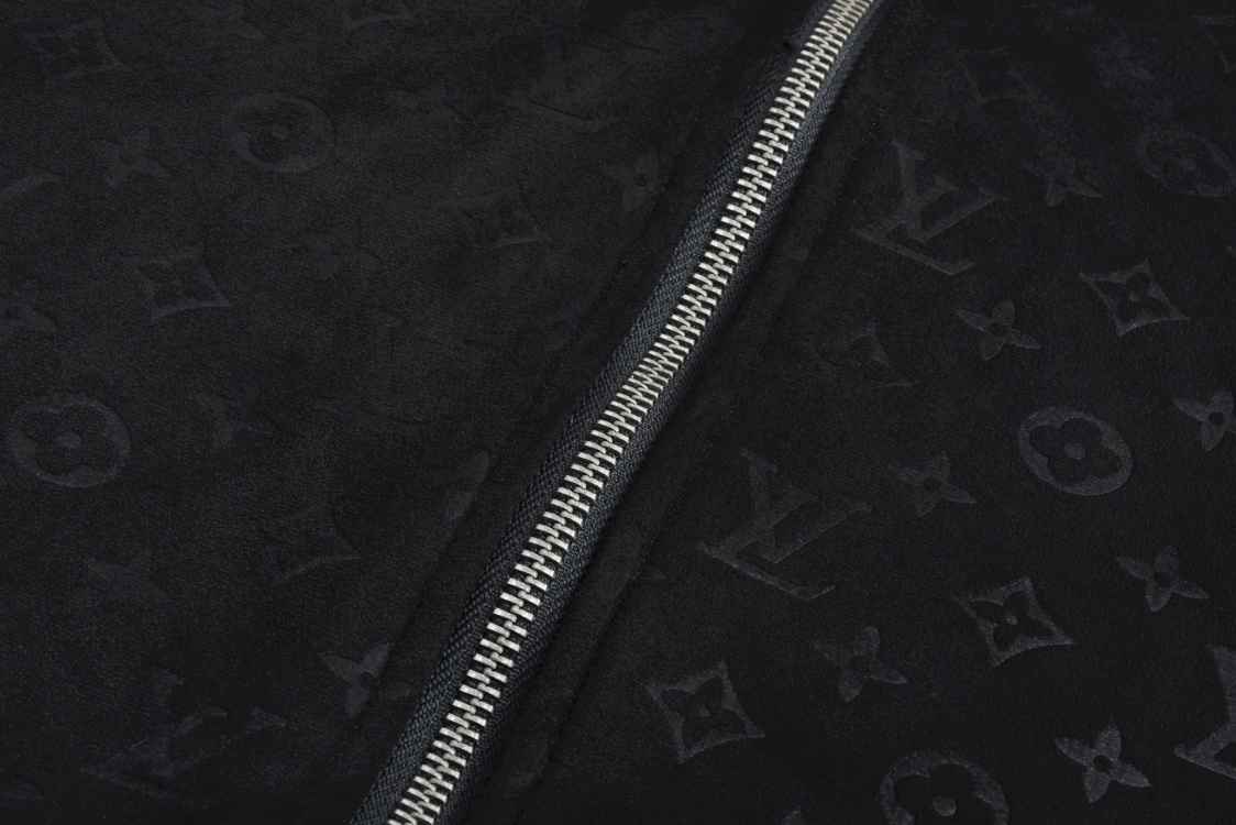 LOUIS VUITTON 路易威登 绒面麂皮满印拉链立领夹克 外套 黑色 1AHBTX