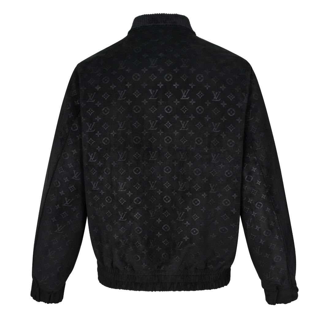 LOUIS VUITTON 路易威登 绒面麂皮满印拉链立领夹克 外套 黑色 1AHBTX