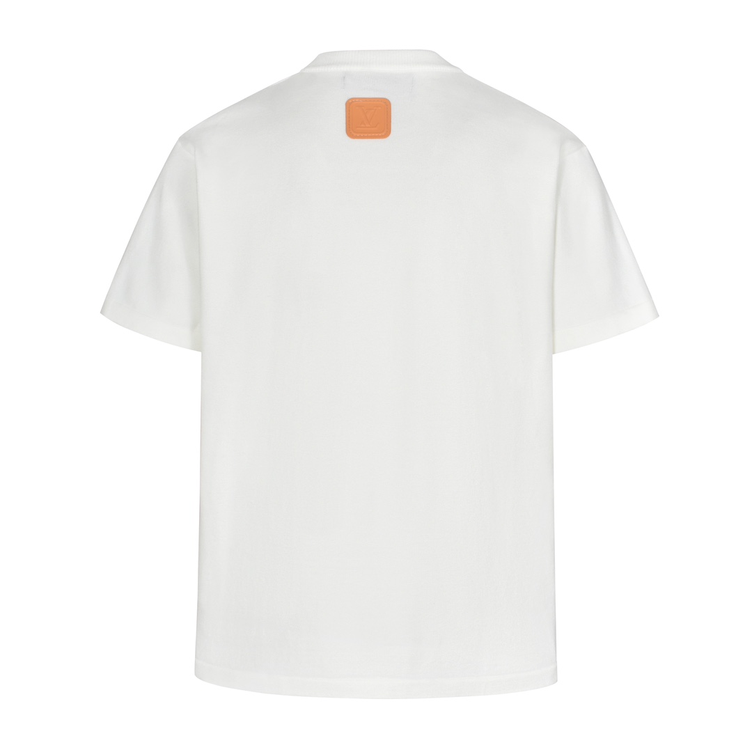 LOUIS VUITTON 路易威登 字母logo浮雕皮牌圆领短袖 T恤 白色 1AHCWD