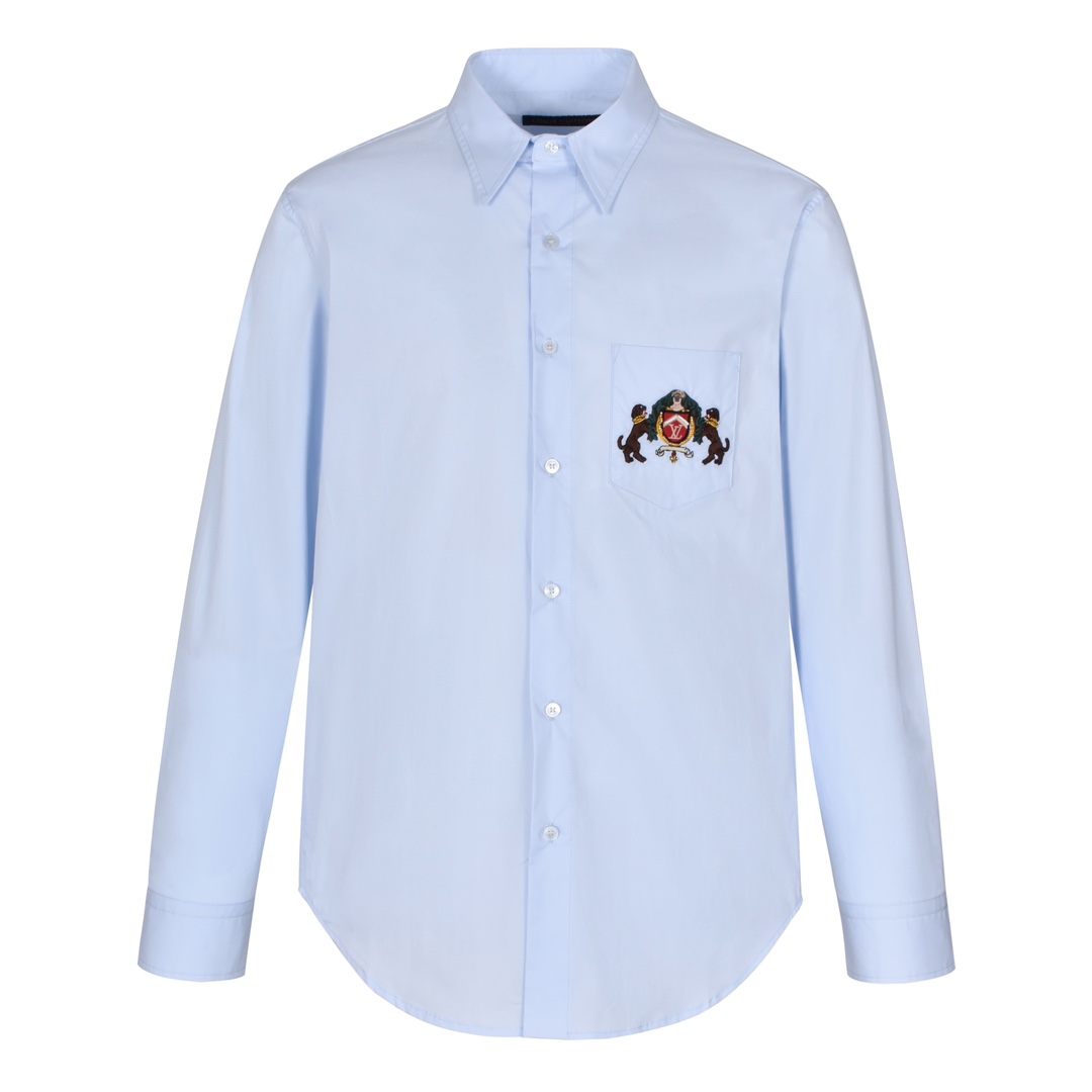 LOUIS VUITTON 路易威登 小狗徽章刺绣图案衬衫 长袖 蓝色 1AGJNB