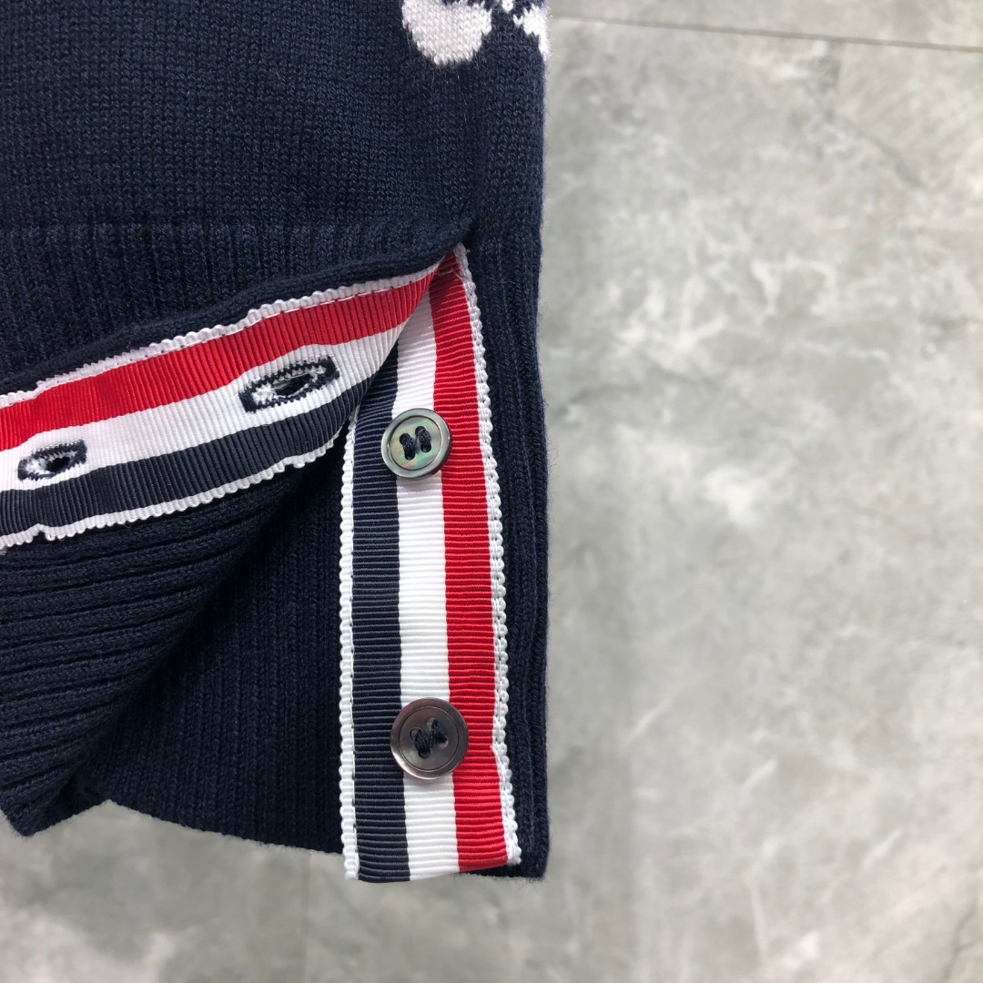 THOM BROWNE 玫瑰小鸟图案羊毛圆领毛衣 针织衫 长袖 藏青色