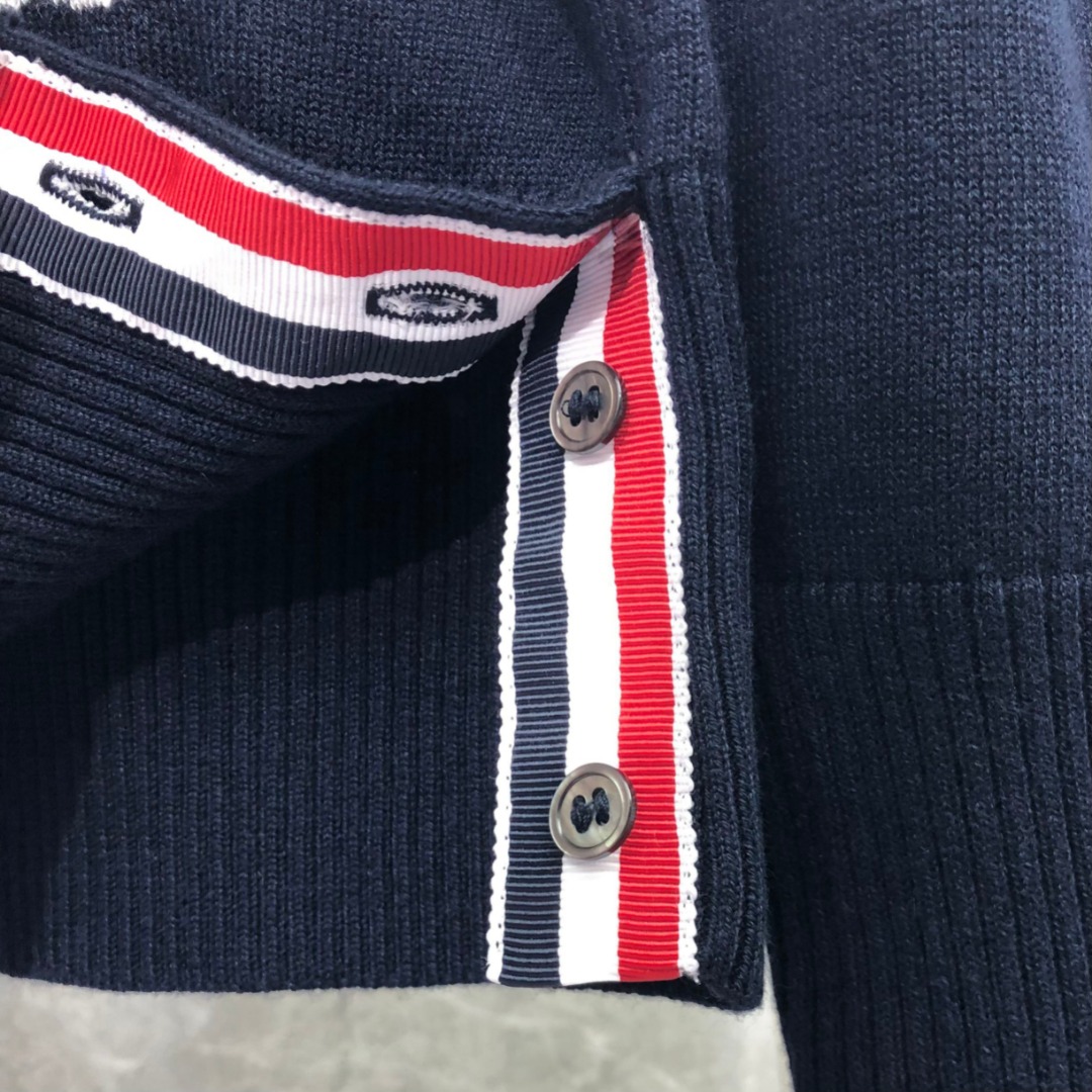 THOM BROWNE 玫瑰小鸟图案羊毛圆领毛衣 针织衫 长袖 藏青色