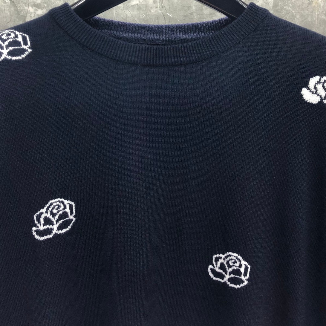 THOM BROWNE 玫瑰小鸟图案羊毛圆领毛衣 针织衫 长袖 藏青色