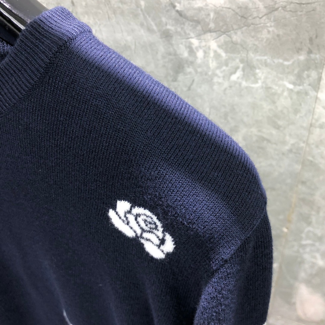 THOM BROWNE 玫瑰小鸟图案羊毛圆领毛衣 针织衫 长袖 藏青色
