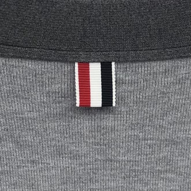 THOM BROWNE 经典四杠拼色V领针织衫 开衫 毛衣 外套 长袖 灰色