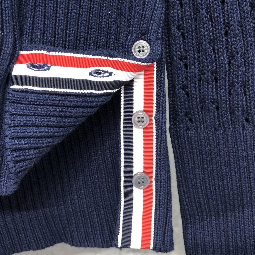 THOM BROWNE 经典四杠羊毛镂空V领针织衫 开衫 毛衣 外套 长袖 白色 灰色 藏青色