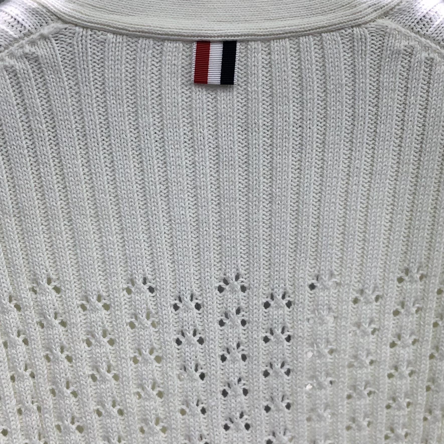 THOM BROWNE 经典四杠羊毛镂空V领针织衫 开衫 毛衣 外套 长袖 白色 灰色 藏青色