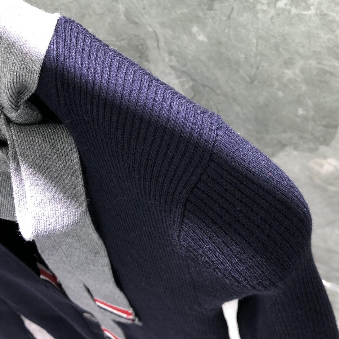 THOM BROWNE 领带V领针织衫 开衫 毛衣 长袖 灰色 藏青色