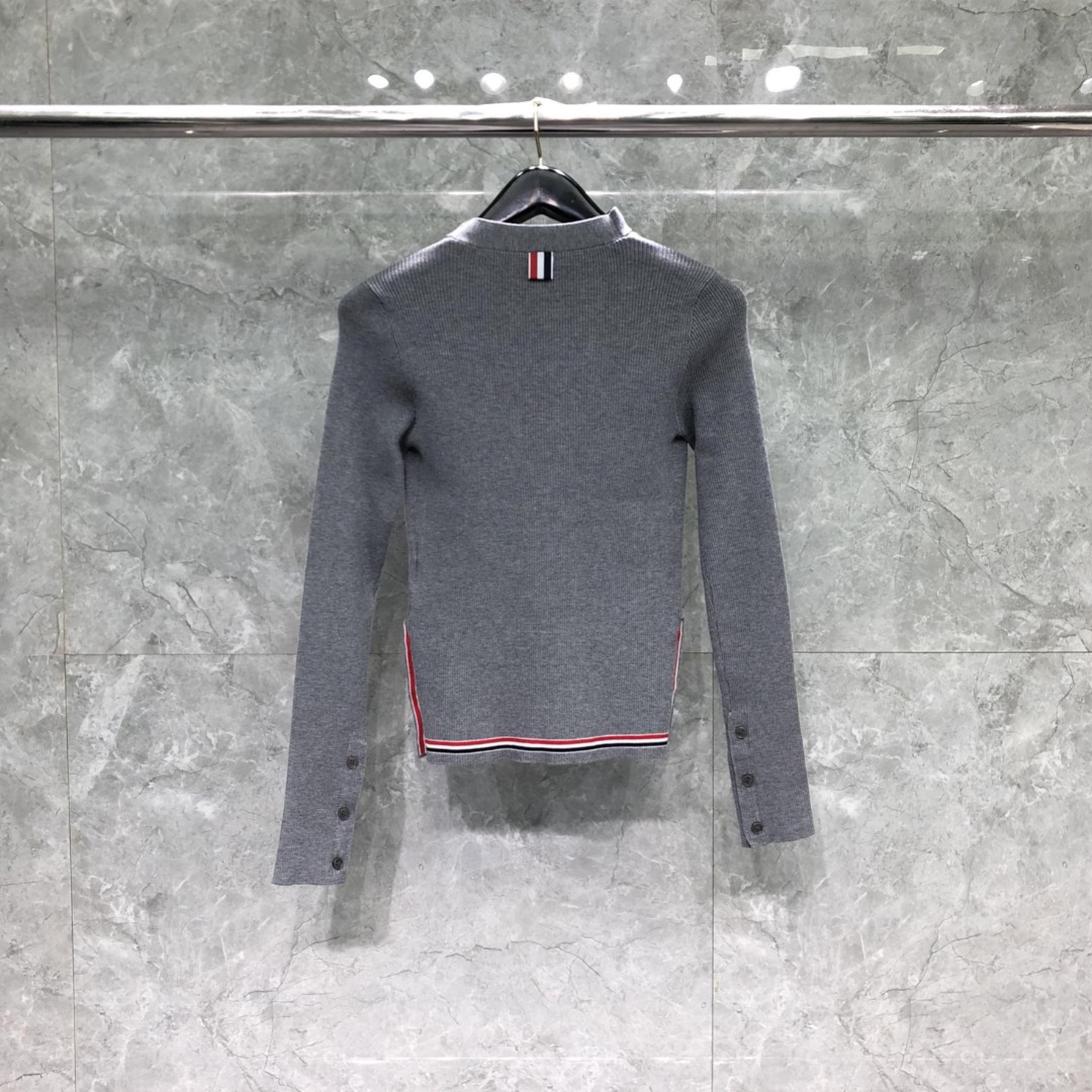 THOM BROWNE 领带V领针织衫 开衫 毛衣 长袖 灰色 藏青色