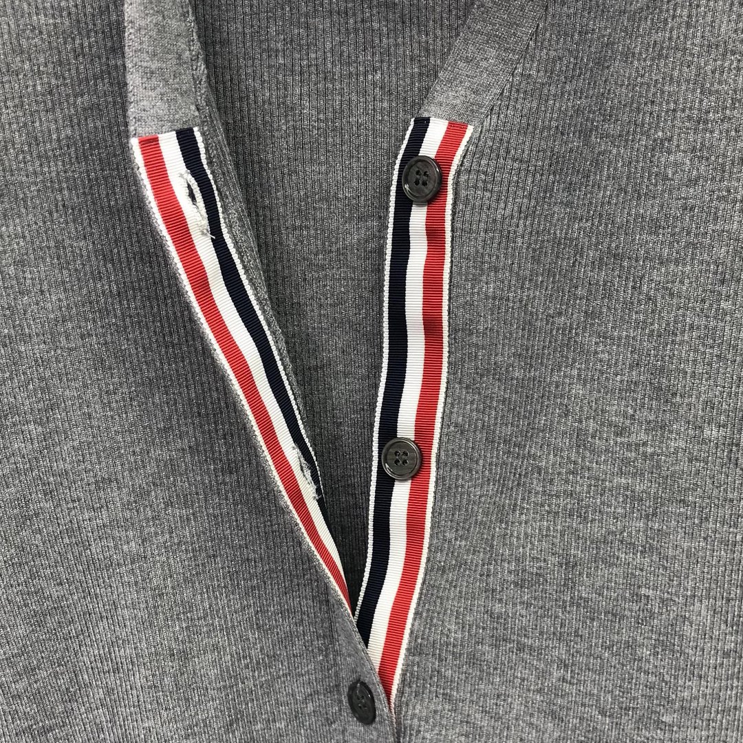 THOM BROWNE 领带V领针织衫 开衫 毛衣 长袖 灰色 藏青色