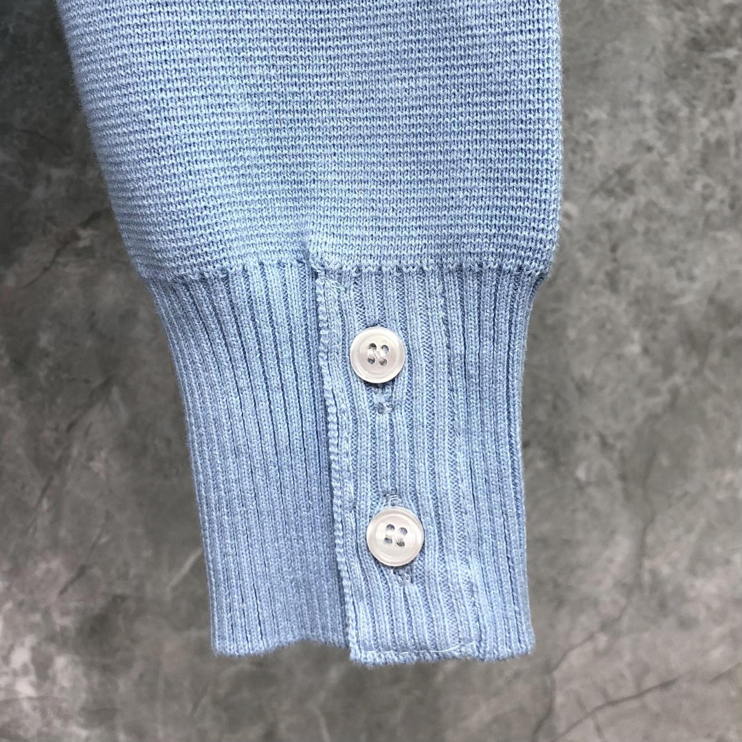 THOM BROWNE 舞狮小狗图案拼色V领针织衫 开衫 毛衣 外套 长袖 蓝色 