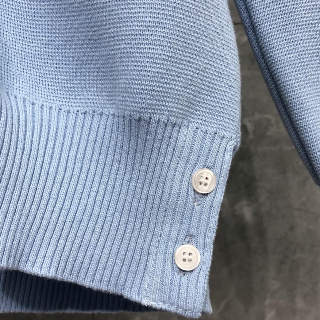 THOM BROWNE 舞狮小狗图案拼色V领针织衫 开衫 毛衣 外套 长袖 蓝色 