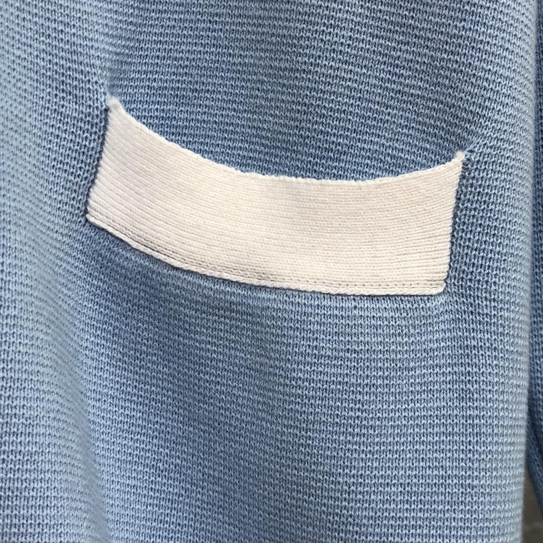 THOM BROWNE 舞狮小狗图案拼色V领针织衫 开衫 毛衣 外套 长袖 蓝色 