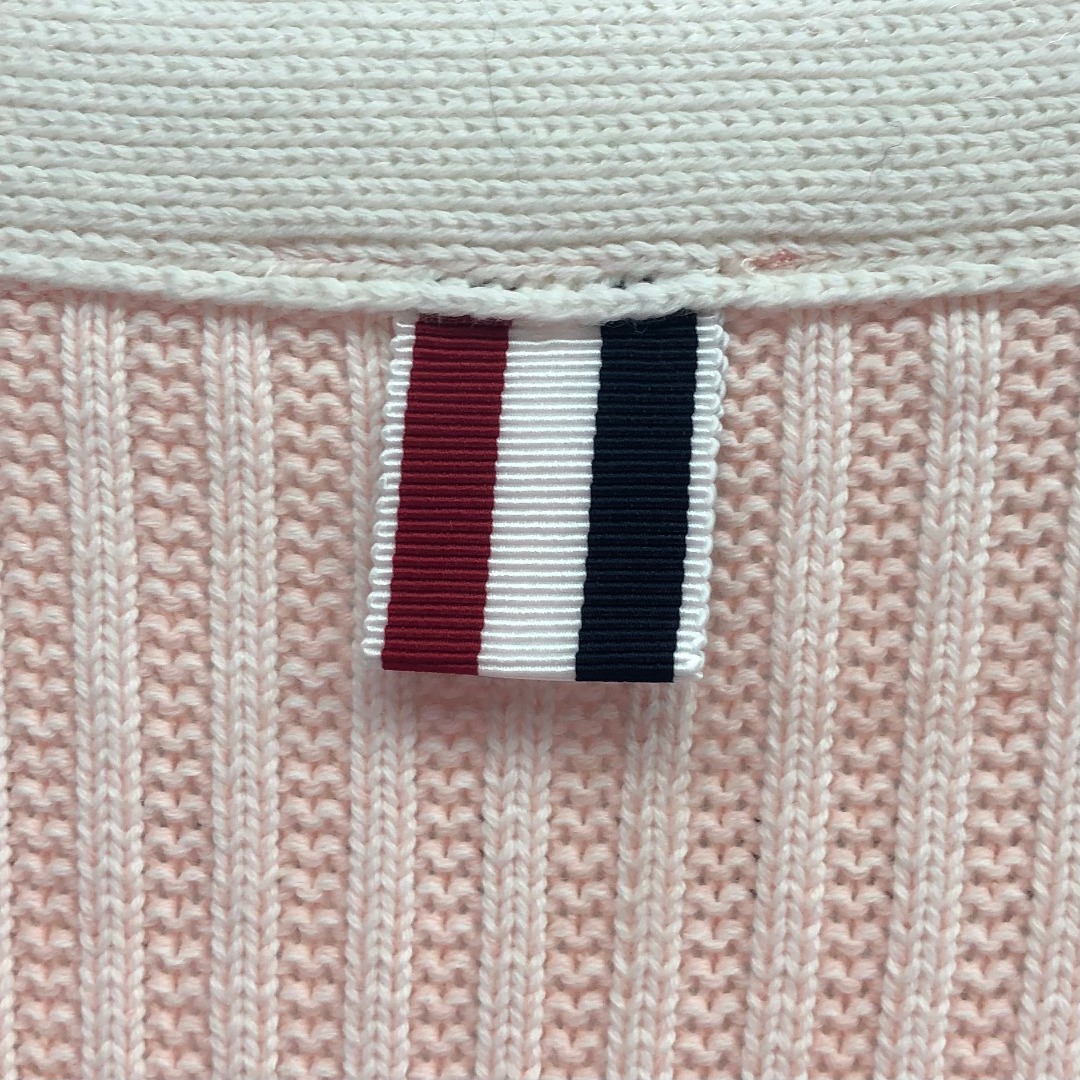 THOM BROWNE 竖条纹拼色V领针织衫 开衫 毛衣 外套 长袖 蓝色 粉色