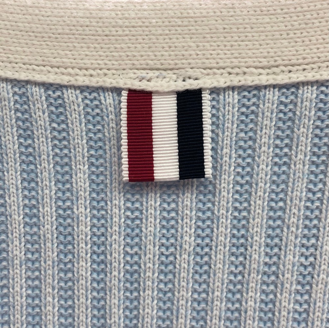 THOM BROWNE 竖条纹拼色V领针织衫 开衫 毛衣 外套 长袖 蓝色 粉色
