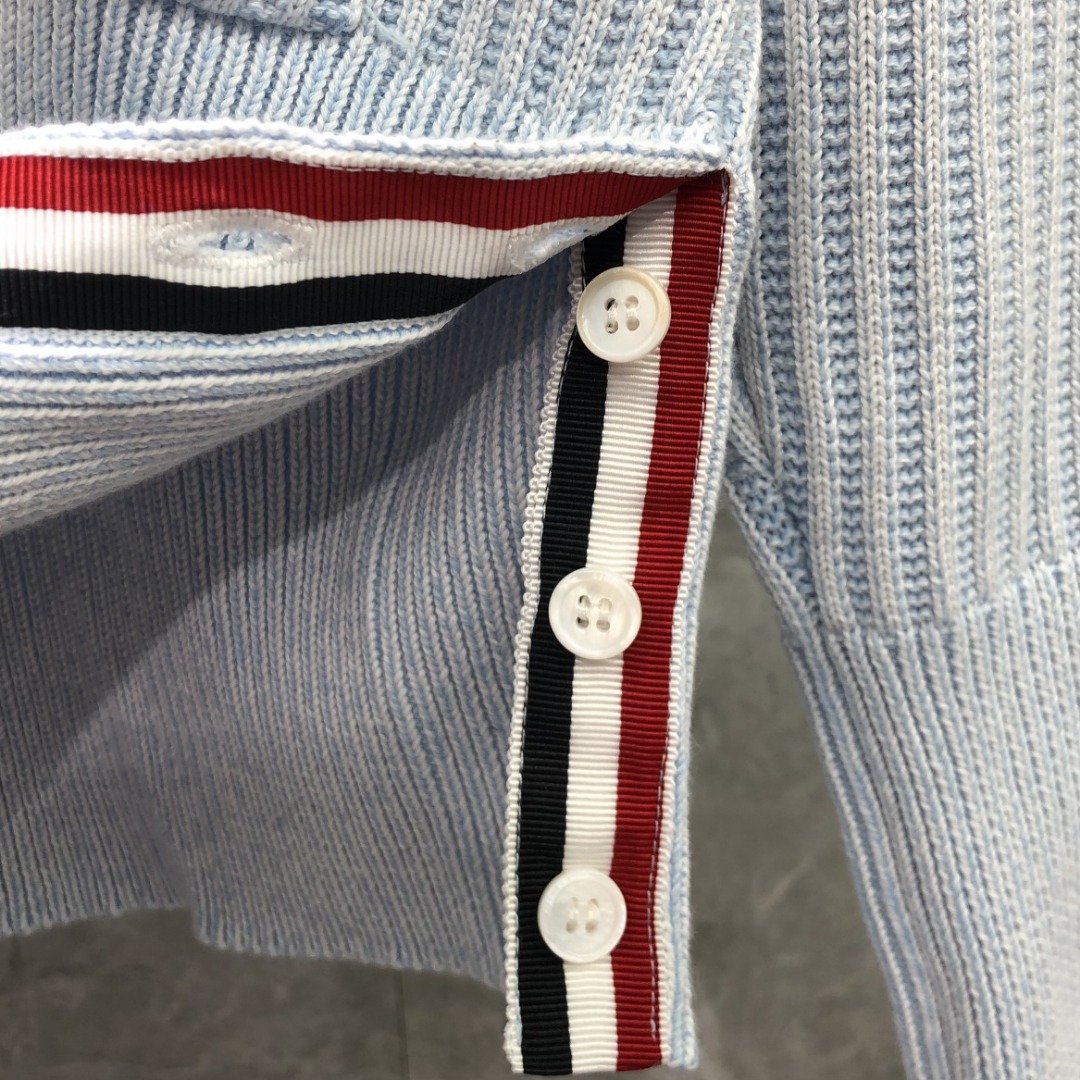 THOM BROWNE 竖条纹拼色V领针织衫 开衫 毛衣 外套 长袖 蓝色 粉色