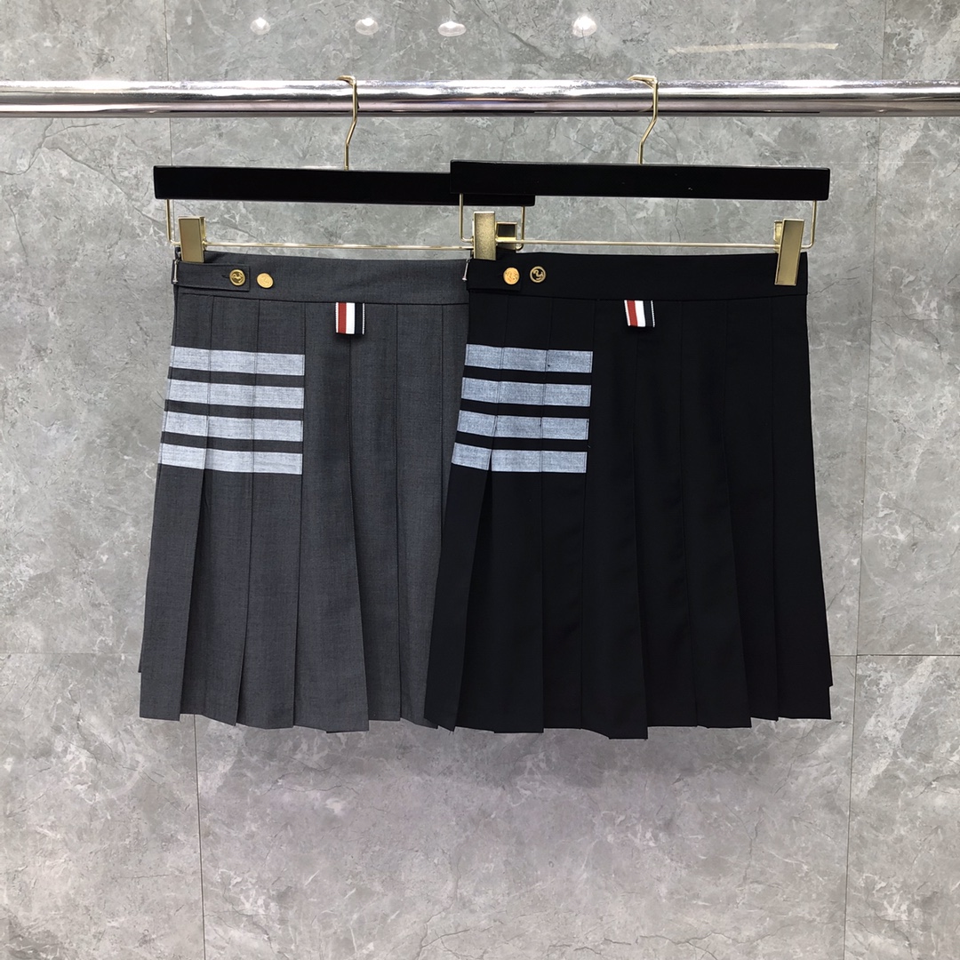 THOM BROWNE 经典四杠拉链百褶裙 短裙 裙子 女款 藏青色 灰色