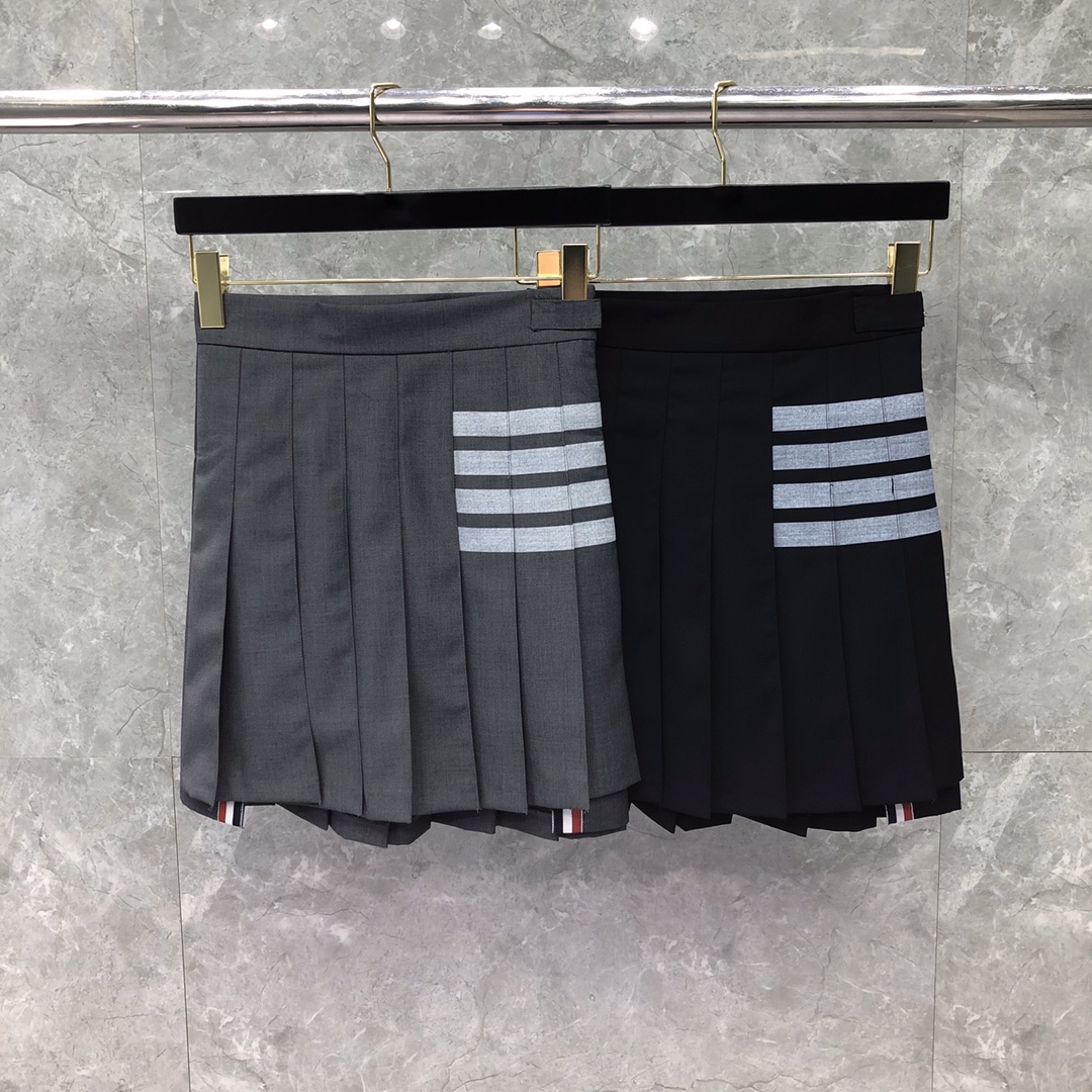THOM BROWNE 经典四杠拉链百褶裙 短裙 裙子 女款 藏青色 灰色