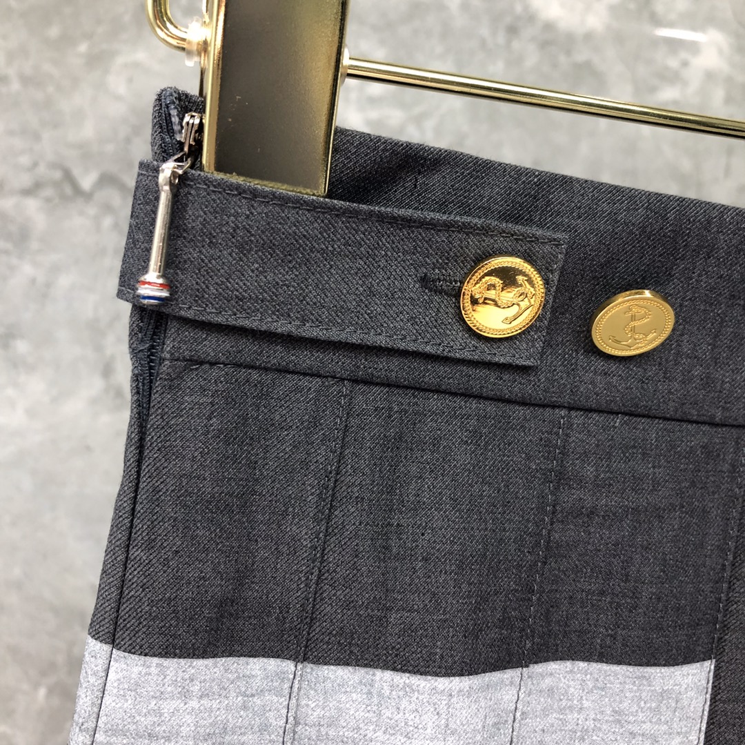 THOM BROWNE 经典四杠拉链百褶裙 短裙 裙子 女款 藏青色 灰色